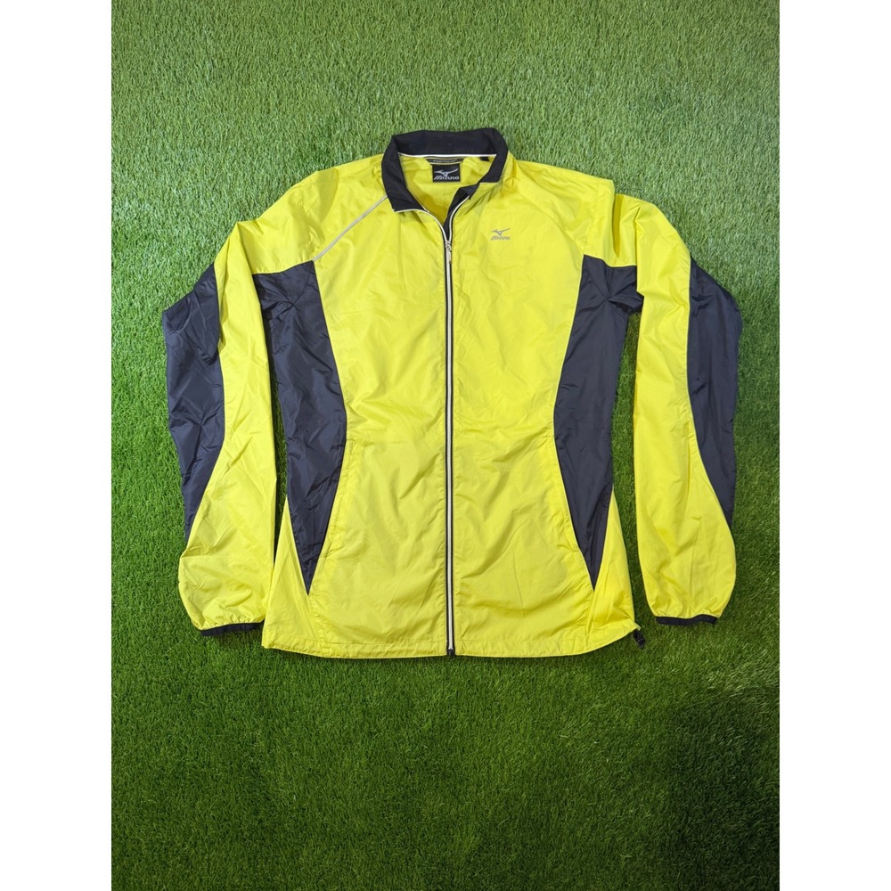 Mizuno Impermalite Mens Running Jacket Neon Yellow Black Full Zip Windbreaker M